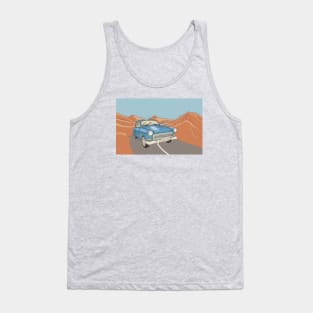 Blue car on the highway in the desert and mountains. Tank Top